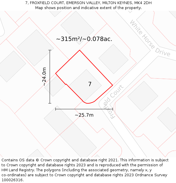 7, FROXFIELD COURT, EMERSON VALLEY, MILTON KEYNES, MK4 2DH: Plot and title map