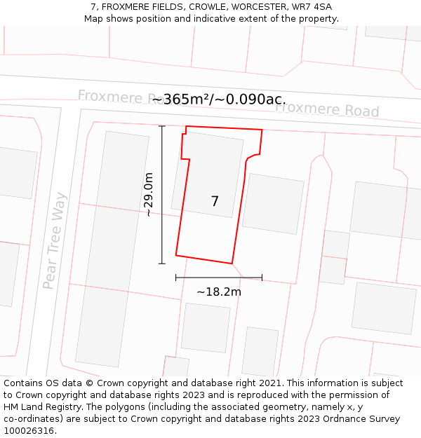 7, FROXMERE FIELDS, CROWLE, WORCESTER, WR7 4SA: Plot and title map