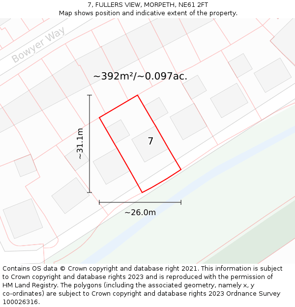 7, FULLERS VIEW, MORPETH, NE61 2FT: Plot and title map