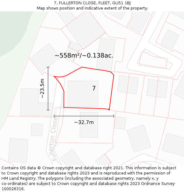 7, FULLERTON CLOSE, FLEET, GU51 1BJ: Plot and title map