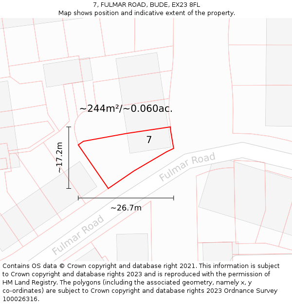 7, FULMAR ROAD, BUDE, EX23 8FL: Plot and title map