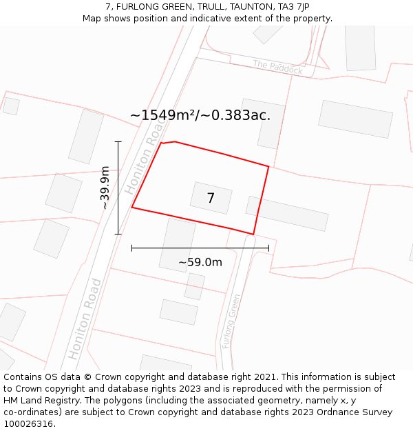 7, FURLONG GREEN, TRULL, TAUNTON, TA3 7JP: Plot and title map