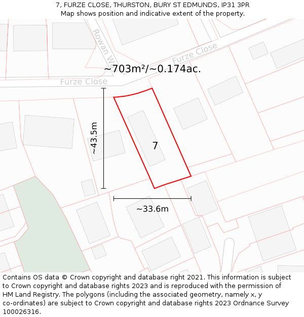 7, FURZE CLOSE, THURSTON, BURY ST EDMUNDS, IP31 3PR: Plot and title map