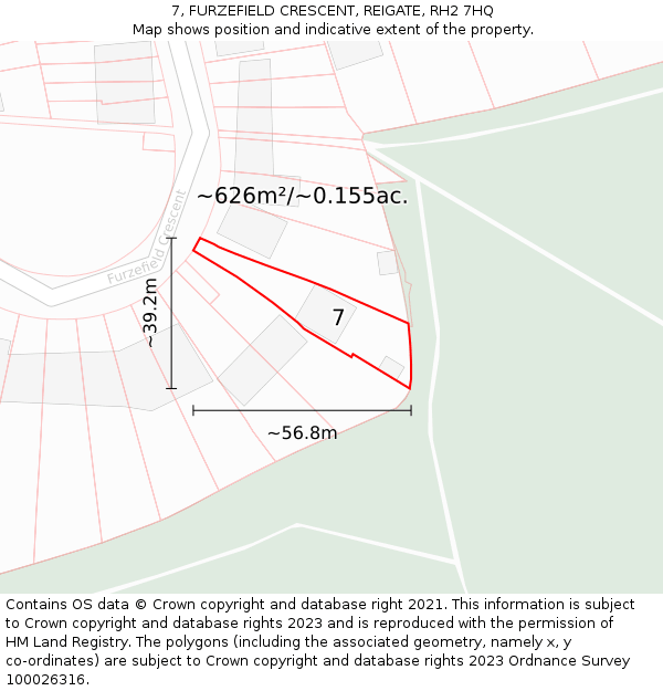 7, FURZEFIELD CRESCENT, REIGATE, RH2 7HQ: Plot and title map