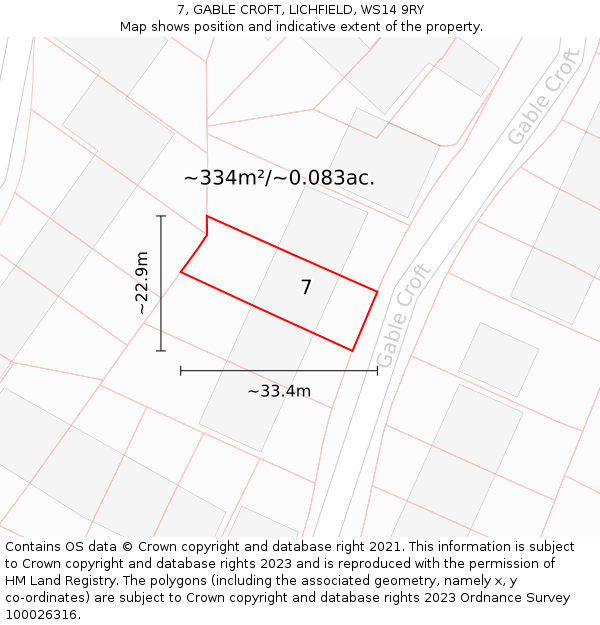 7, GABLE CROFT, LICHFIELD, WS14 9RY: Plot and title map