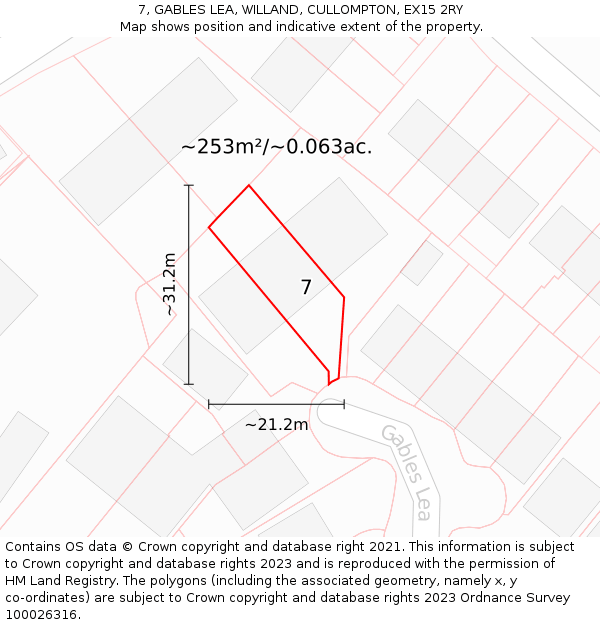 7, GABLES LEA, WILLAND, CULLOMPTON, EX15 2RY: Plot and title map