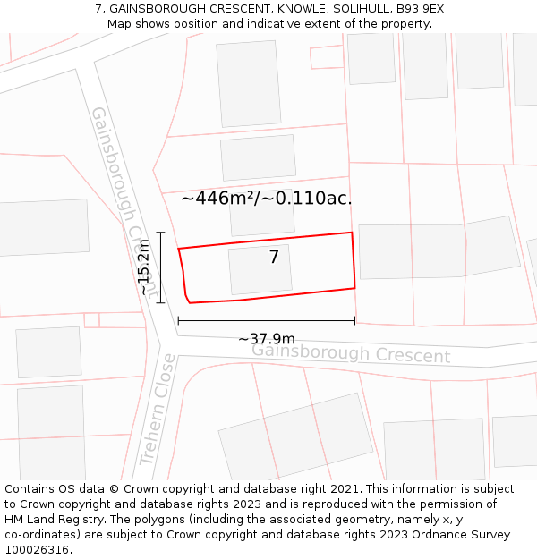 7, GAINSBOROUGH CRESCENT, KNOWLE, SOLIHULL, B93 9EX: Plot and title map