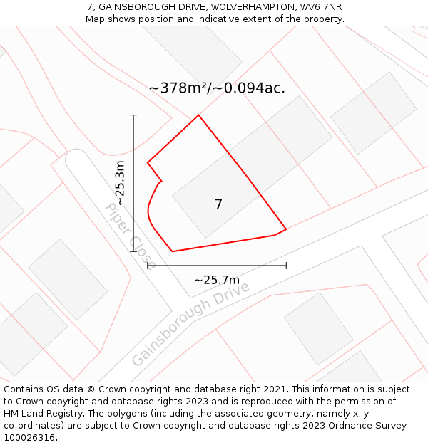 7, GAINSBOROUGH DRIVE, WOLVERHAMPTON, WV6 7NR: Plot and title map