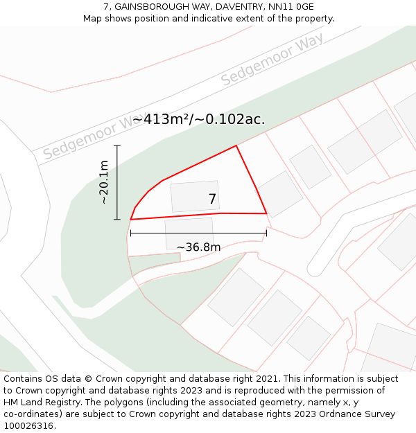 7, GAINSBOROUGH WAY, DAVENTRY, NN11 0GE: Plot and title map