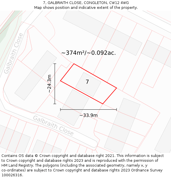7, GALBRAITH CLOSE, CONGLETON, CW12 4WG: Plot and title map