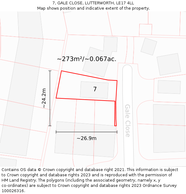 7, GALE CLOSE, LUTTERWORTH, LE17 4LL: Plot and title map