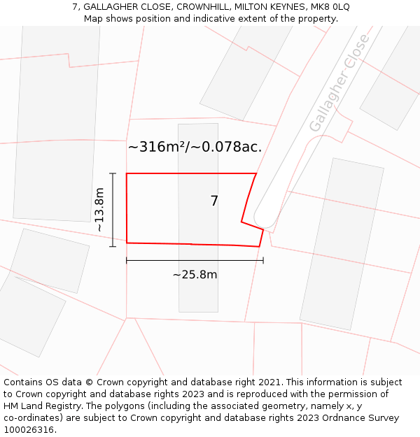 7, GALLAGHER CLOSE, CROWNHILL, MILTON KEYNES, MK8 0LQ: Plot and title map