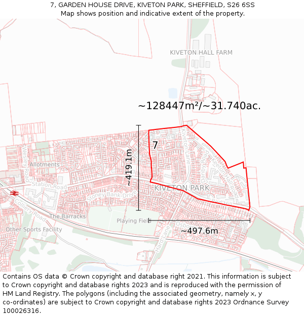 7, GARDEN HOUSE DRIVE, KIVETON PARK, SHEFFIELD, S26 6SS: Plot and title map