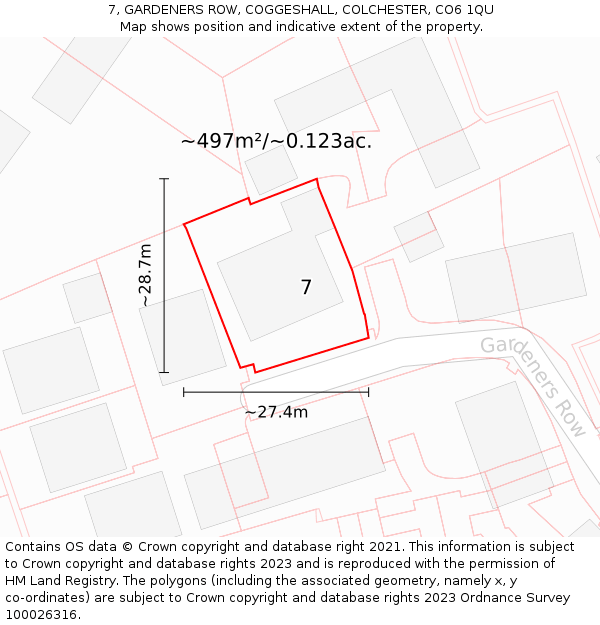 7, GARDENERS ROW, COGGESHALL, COLCHESTER, CO6 1QU: Plot and title map