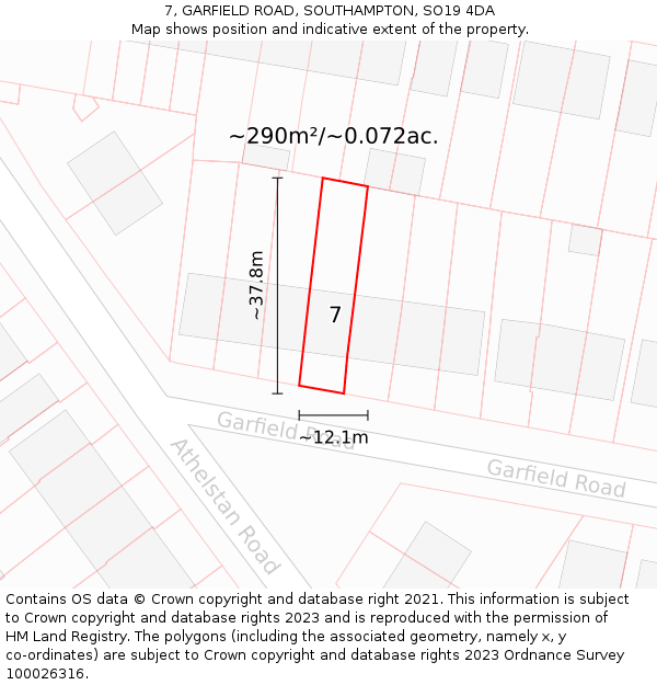 7, GARFIELD ROAD, SOUTHAMPTON, SO19 4DA: Plot and title map