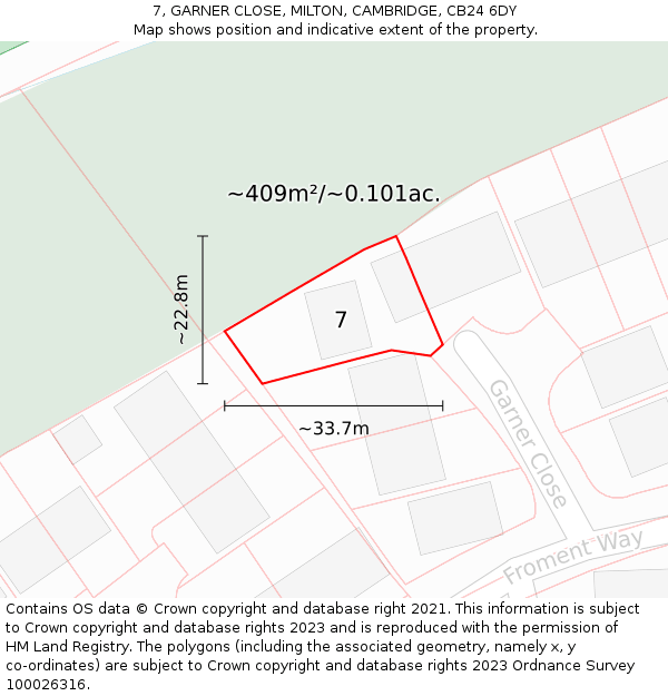 7, GARNER CLOSE, MILTON, CAMBRIDGE, CB24 6DY: Plot and title map