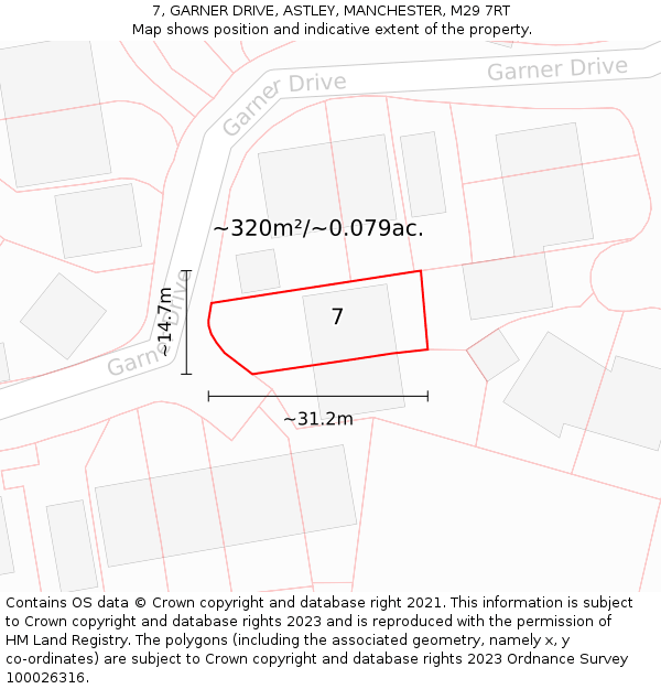 7, GARNER DRIVE, ASTLEY, MANCHESTER, M29 7RT: Plot and title map