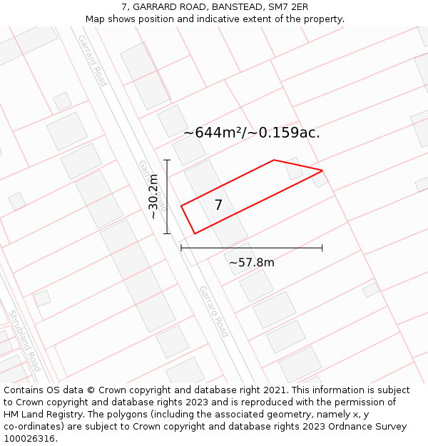 7, GARRARD ROAD, BANSTEAD, SM7 2ER: Plot and title map