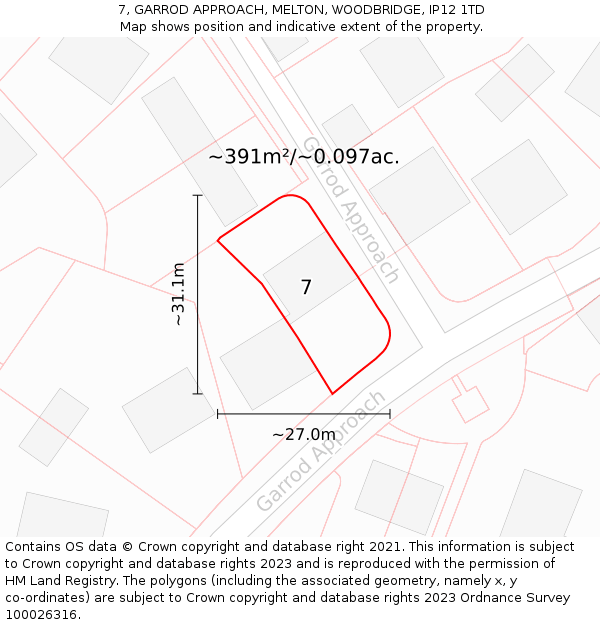 7, GARROD APPROACH, MELTON, WOODBRIDGE, IP12 1TD: Plot and title map