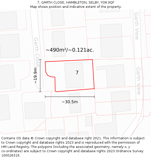 7, GARTH CLOSE, HAMBLETON, SELBY, YO8 9QF: Plot and title map