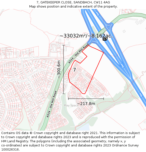 7, GATEKEEPER CLOSE, SANDBACH, CW11 4AG: Plot and title map