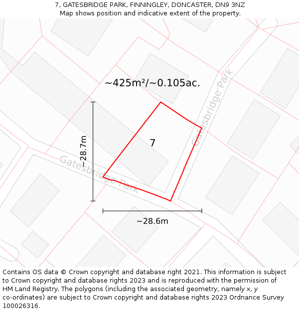 7, GATESBRIDGE PARK, FINNINGLEY, DONCASTER, DN9 3NZ: Plot and title map