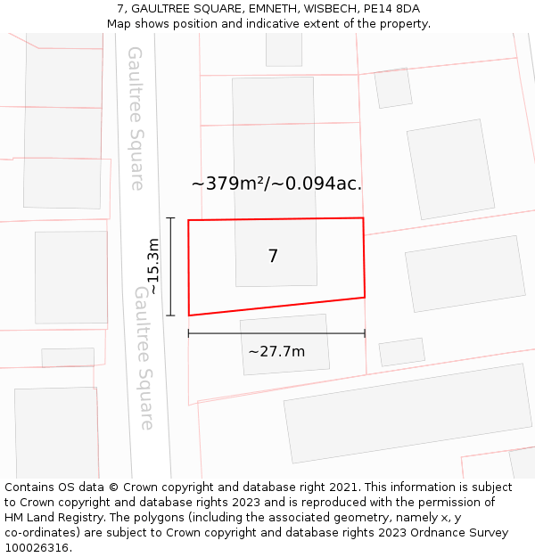 7, GAULTREE SQUARE, EMNETH, WISBECH, PE14 8DA: Plot and title map
