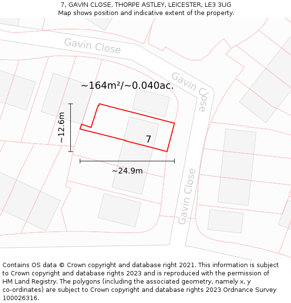 7, GAVIN CLOSE, THORPE ASTLEY, LEICESTER, LE3 3UG: Plot and title map