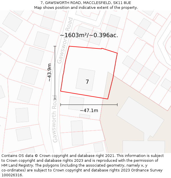 7, GAWSWORTH ROAD, MACCLESFIELD, SK11 8UE: Plot and title map