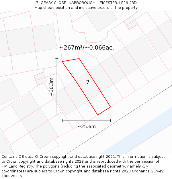 7, GEARY CLOSE, NARBOROUGH, LEICESTER, LE19 2RD: Plot and title map