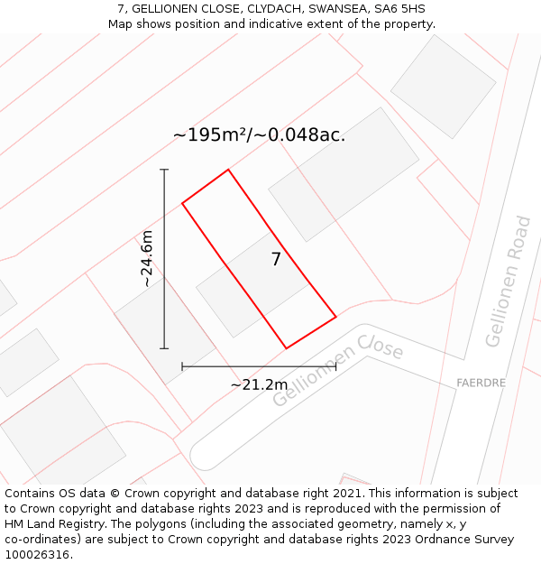 7, GELLIONEN CLOSE, CLYDACH, SWANSEA, SA6 5HS: Plot and title map
