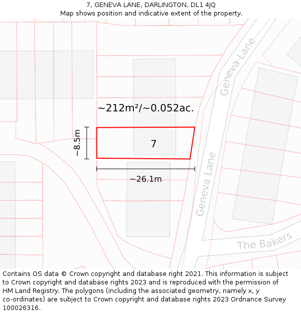 7, GENEVA LANE, DARLINGTON, DL1 4JQ: Plot and title map