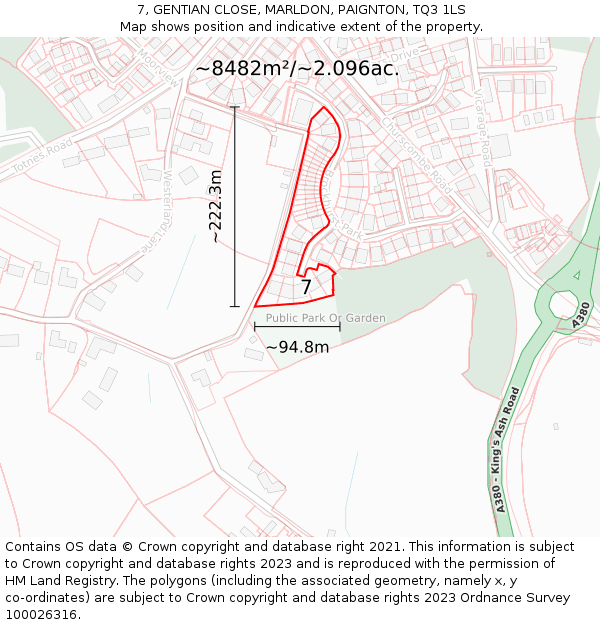 7, GENTIAN CLOSE, MARLDON, PAIGNTON, TQ3 1LS: Plot and title map