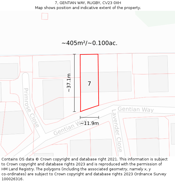 7, GENTIAN WAY, RUGBY, CV23 0XH: Plot and title map