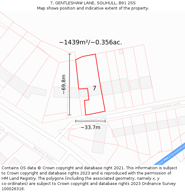 7, GENTLESHAW LANE, SOLIHULL, B91 2SS: Plot and title map