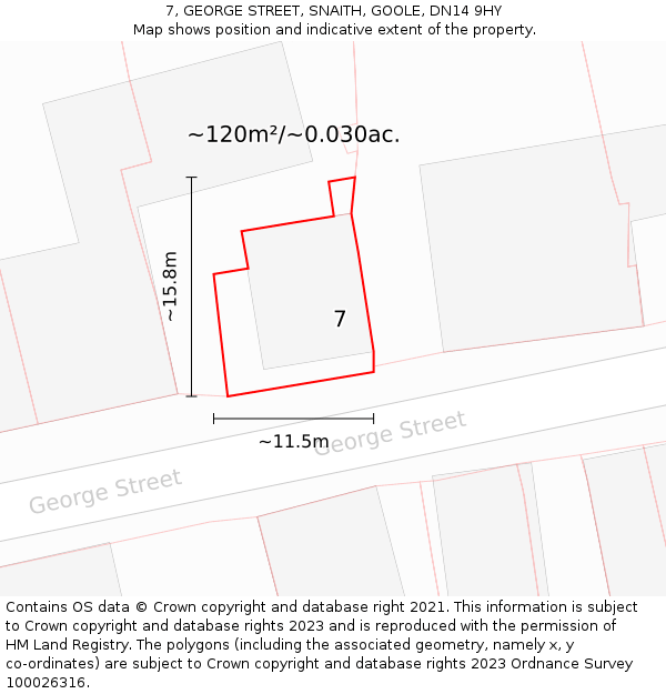7, GEORGE STREET, SNAITH, GOOLE, DN14 9HY: Plot and title map