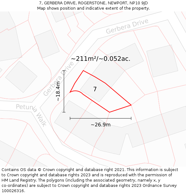 7, GERBERA DRIVE, ROGERSTONE, NEWPORT, NP10 9JD: Plot and title map