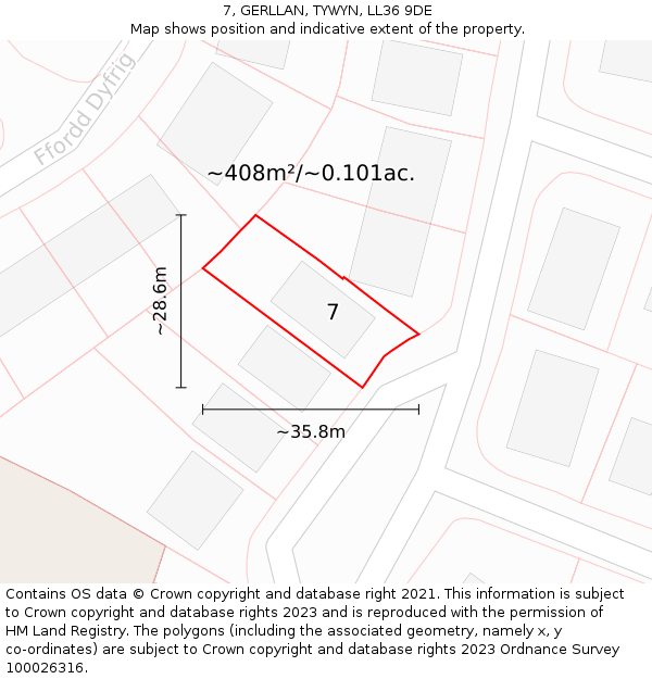 7, GERLLAN, TYWYN, LL36 9DE: Plot and title map