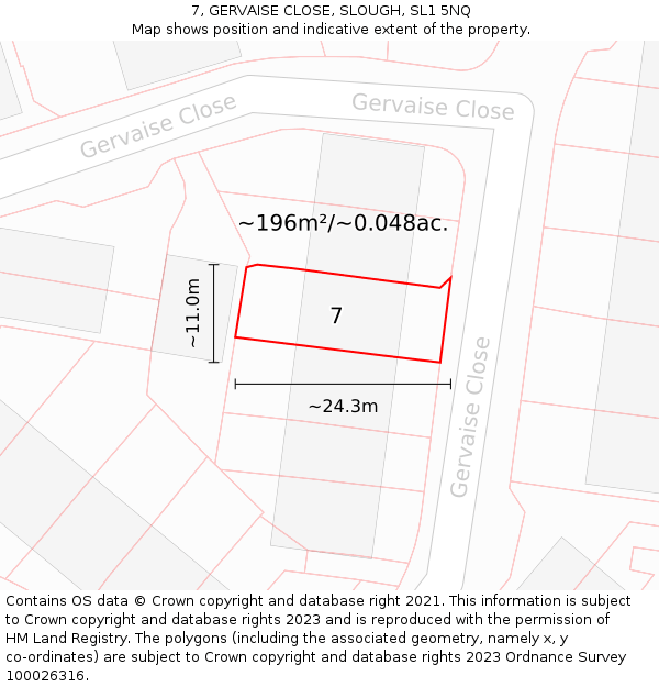 7, GERVAISE CLOSE, SLOUGH, SL1 5NQ: Plot and title map