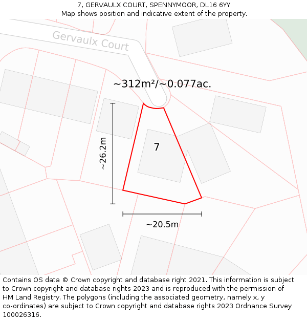 7, GERVAULX COURT, SPENNYMOOR, DL16 6YY: Plot and title map