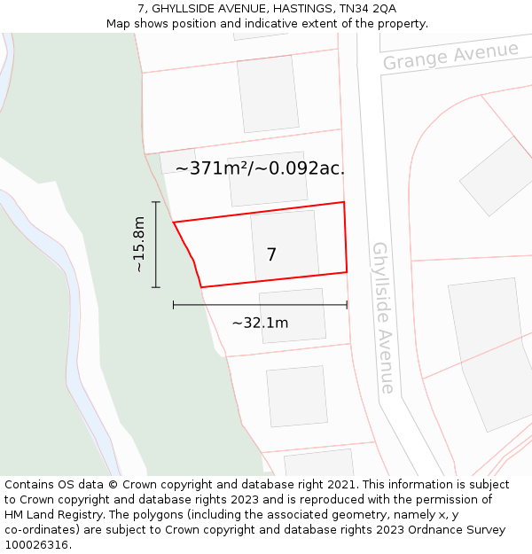 7, GHYLLSIDE AVENUE, HASTINGS, TN34 2QA: Plot and title map