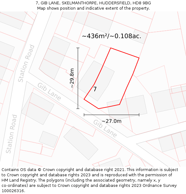 7, GIB LANE, SKELMANTHORPE, HUDDERSFIELD, HD8 9BG: Plot and title map