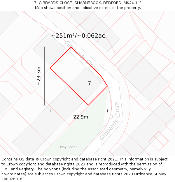 7, GIBBARDS CLOSE, SHARNBROOK, BEDFORD, MK44 1LF: Plot and title map