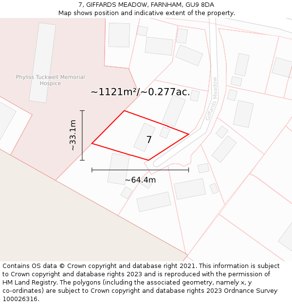 7, GIFFARDS MEADOW, FARNHAM, GU9 8DA: Plot and title map
