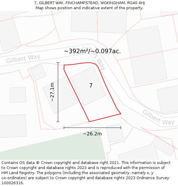 7, GILBERT WAY, FINCHAMPSTEAD, WOKINGHAM, RG40 4HJ: Plot and title map