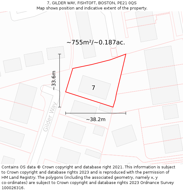 7, GILDER WAY, FISHTOFT, BOSTON, PE21 0QS: Plot and title map