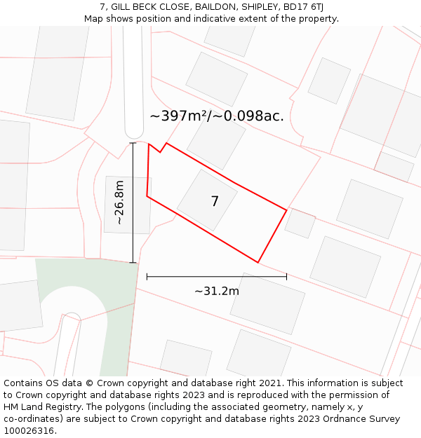 7, GILL BECK CLOSE, BAILDON, SHIPLEY, BD17 6TJ: Plot and title map