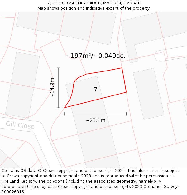 7, GILL CLOSE, HEYBRIDGE, MALDON, CM9 4TF: Plot and title map
