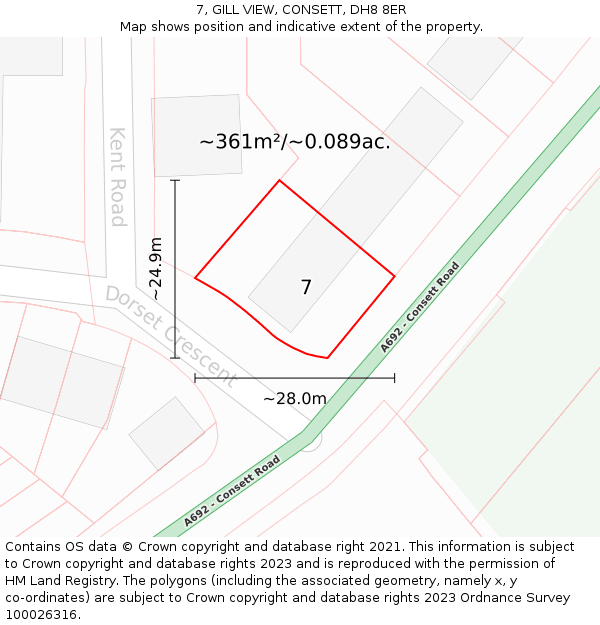7, GILL VIEW, CONSETT, DH8 8ER: Plot and title map