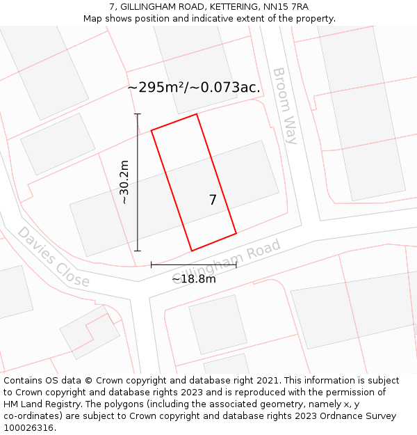 7, GILLINGHAM ROAD, KETTERING, NN15 7RA: Plot and title map
